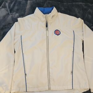 White Jacket with Blue Logo and Accents